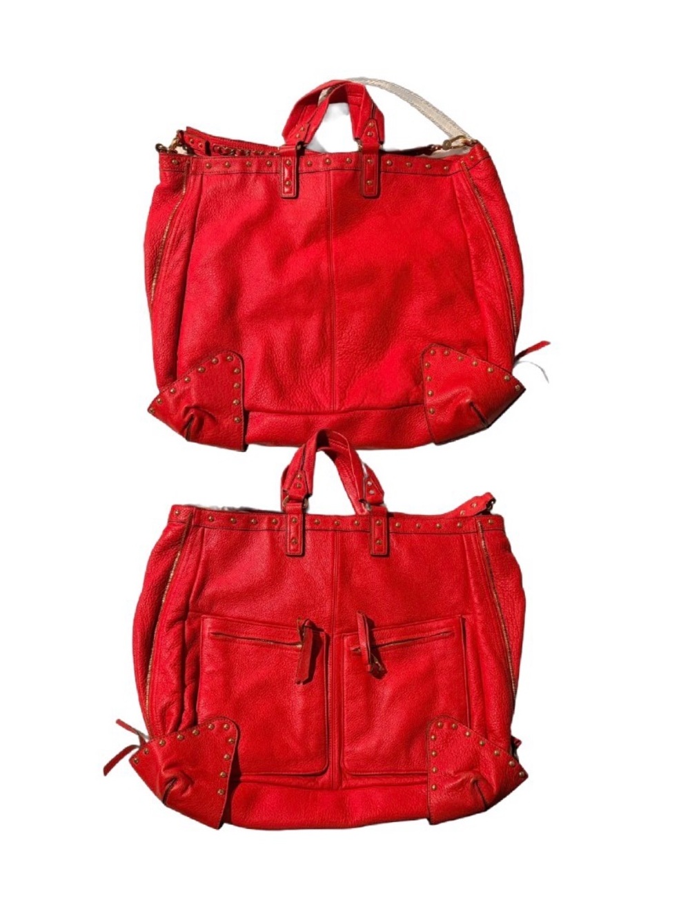 Red Studded Leather Tote Bag - Women's Fashion Bag